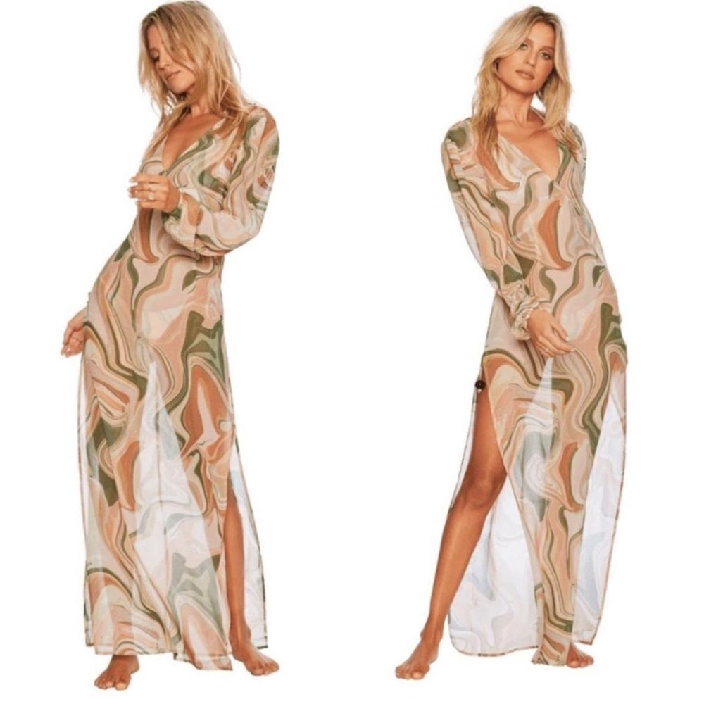 Beach Riot Adele Boho Marble Print Maxi Swim Cover Up Size M